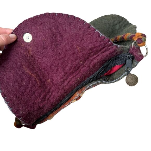 Rising Tide Wool Purse Shoulder Bag Boho Hippie Nepal Hipster Soho Flower Fleece - Picture 10 of 11